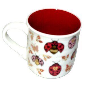 Ladybug Butterfly Ceramic Mug Cup Red Interior Gold Accts 18 fl oz Sheffield Hom